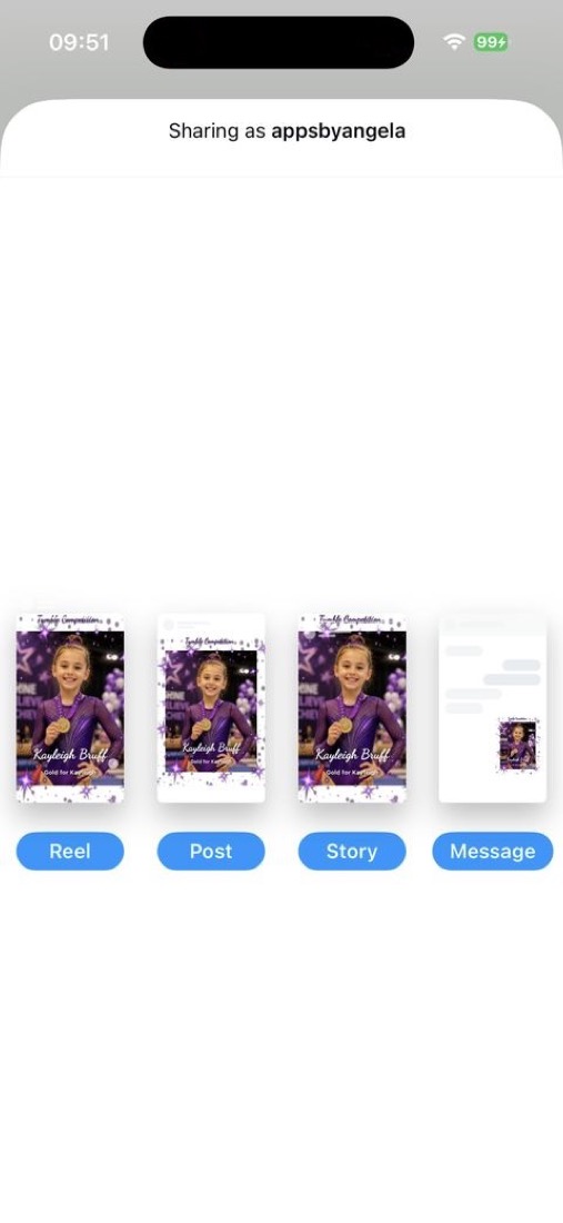 Sharing the recognition graphic to Instagram as a post, story or reel