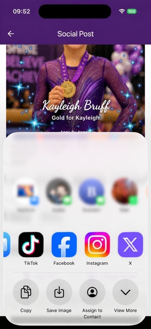 Phone share menu showing TikTok, Facebook, Instagram and X
