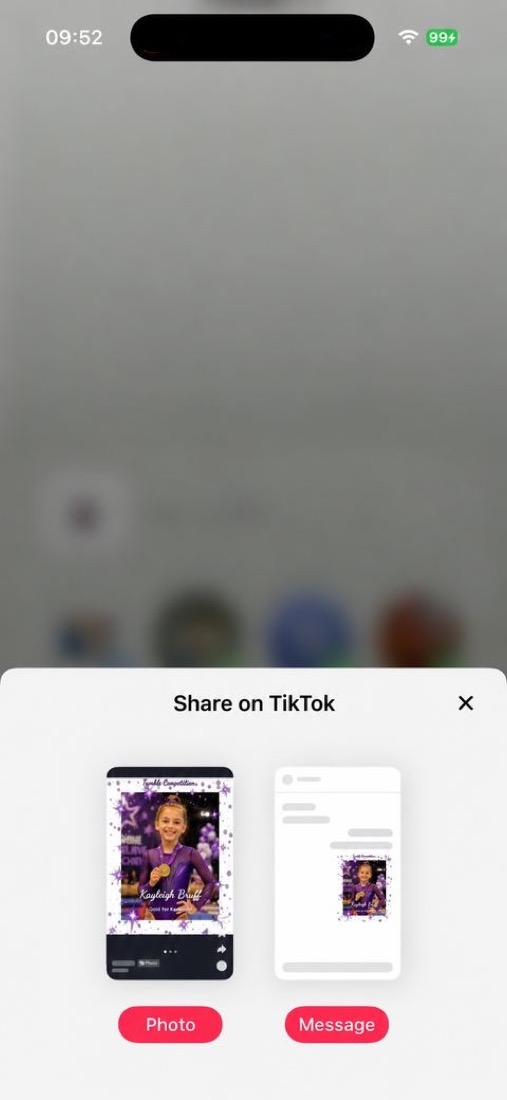 Sharing the recognition graphic to TikTok